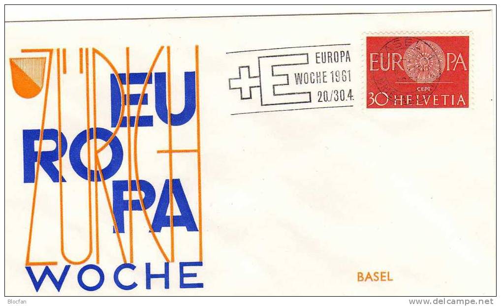 Sonderbrief Europa - Woche 1961 In Basel Schweiz 720 + FDC 2€ CEPT Römisches Wagenrad - Briefe U. Dokumente