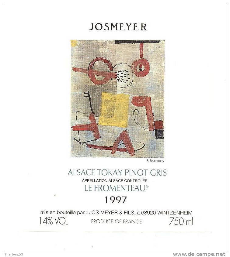 Etiquette De Vin D'Alsace-Tokay Pinot Gris 1997-Le Fromenteau- Illustrateur F. Bruetschy - Jos Meyer à Wintzenheim (68) - Altri & Non Classificati