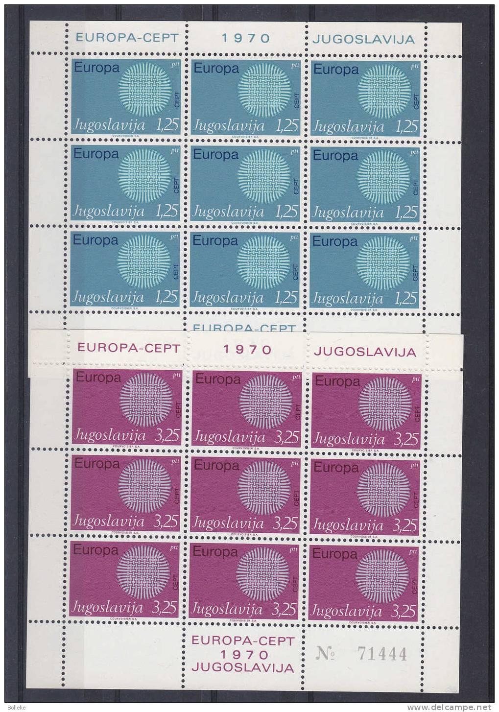 Europa CEPT - Année 1970 - Yougoslavie - Feuilles De 9 ** -  Valeur  13,50 Euros +++ - 1970