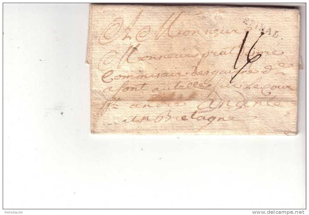 1776 - CACHET LINEAIRE 19 Mm -  LETTRE De EPINAL (VOSGES) Pour NANTES En BRETAGNE - GRIFFE Manuelle 16 - 1701-1800: Précurseurs XVIII