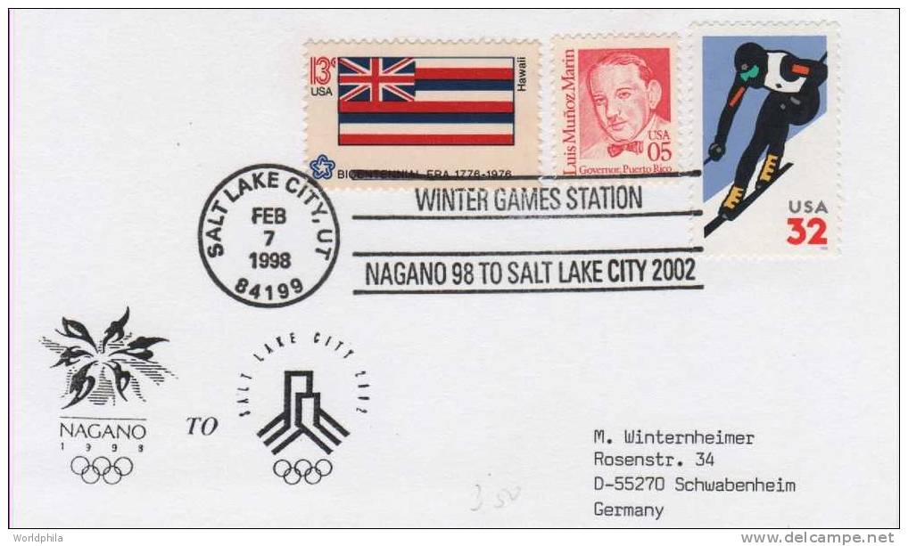 USA-Germany  Winter Games "Winter Games Station" Cacheted Card 1998 - Hiver 1998: Nagano