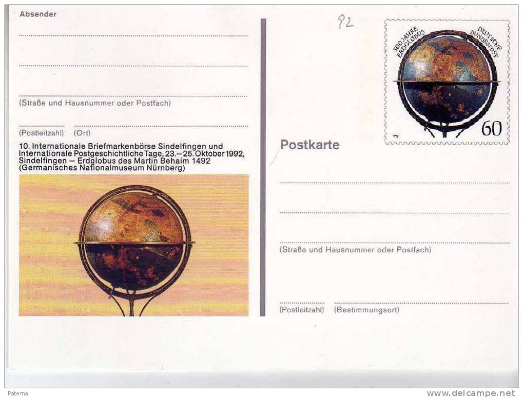 Entero Postal, Feria Del Sello, 1992 , Erdglobus  (Alemania) , Entier Postal - Geïllustreerde Postkaarten - Ongebruikt