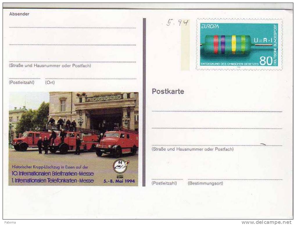 Entero Postal, Feria Del Sello, BOMBEROS 1994,  (Alemania) , Entier Postal - Postcards - Mint