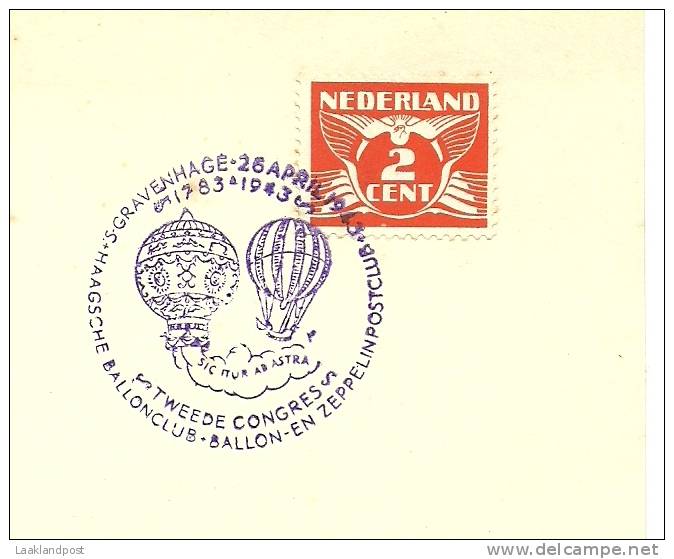 Netherlands Card With Special Postmark Ballonclub And Zeppelinpostclub 26-4-1943 - Luchtballons