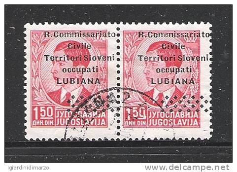 LUBIANA - Occ. Jugoslavia -1941: Coppia Del Valore Da 1,50 D. Usato Con Soprastampa Fortemente Spostata - Buone Cond. - Lubiana