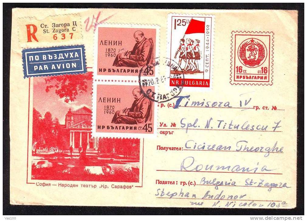 BULGARIE 1961  Famous People LENIN Stamp In Pair On Cover,ENTIER POSTAUX, Registred Airmail. - Lénine