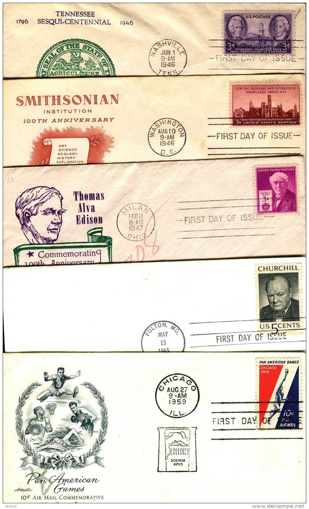 United States  Scott # 941, 943, 945, 1264, C56.  A Nice Lot Of 5 FDC F, VF. - 1951-1960