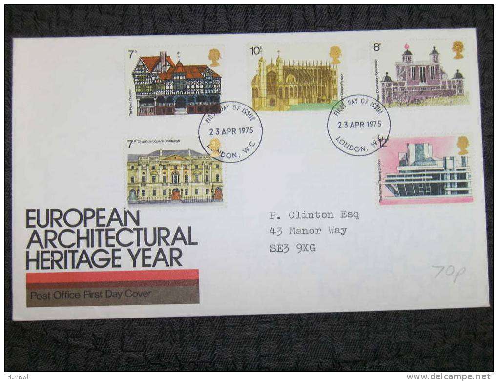 GB FDC 1975 EUROPEAN ARCHITECTURAL HERITAGE YEAR - 1971-1980 Decimal Issues