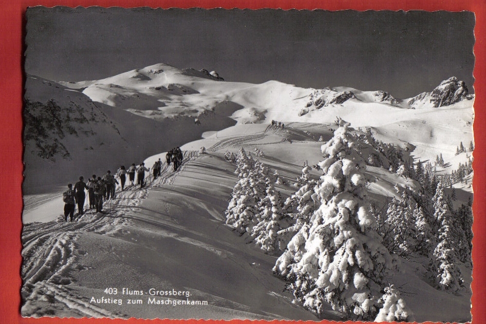 N256 Flums Grossberg,Aufstieg Zum Maschgenkamm,Marche à Skis Dans La Neige.Cachet 1958.Steinemann 403 Grand Format - Flums