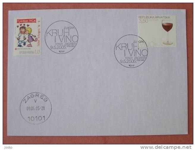 WINE ( Croatia - Rare Cover )  Wine Vin Vino Wein Wijn Vinho Grape Grapes Raisin ( + 1. Red Cross Stamp ) - Vins & Alcools