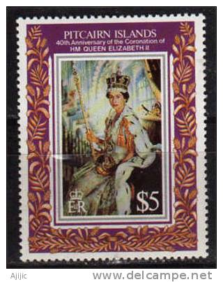 40 Ans Du Couronnement De La Reine Elisabeth II.  1 T-p Neuf **  Yv.#   401 (Haute Faciale $ 5.00) - Pitcairninsel