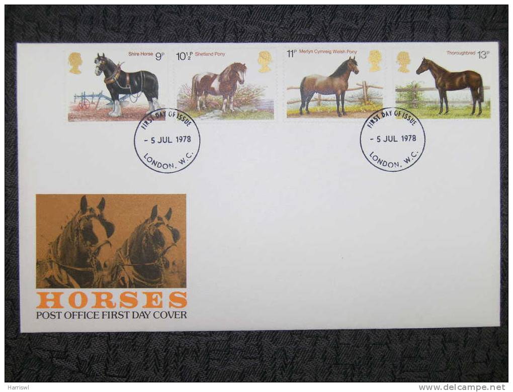 GB FDC 1978 HORSES - 1971-1980 Em. Décimales