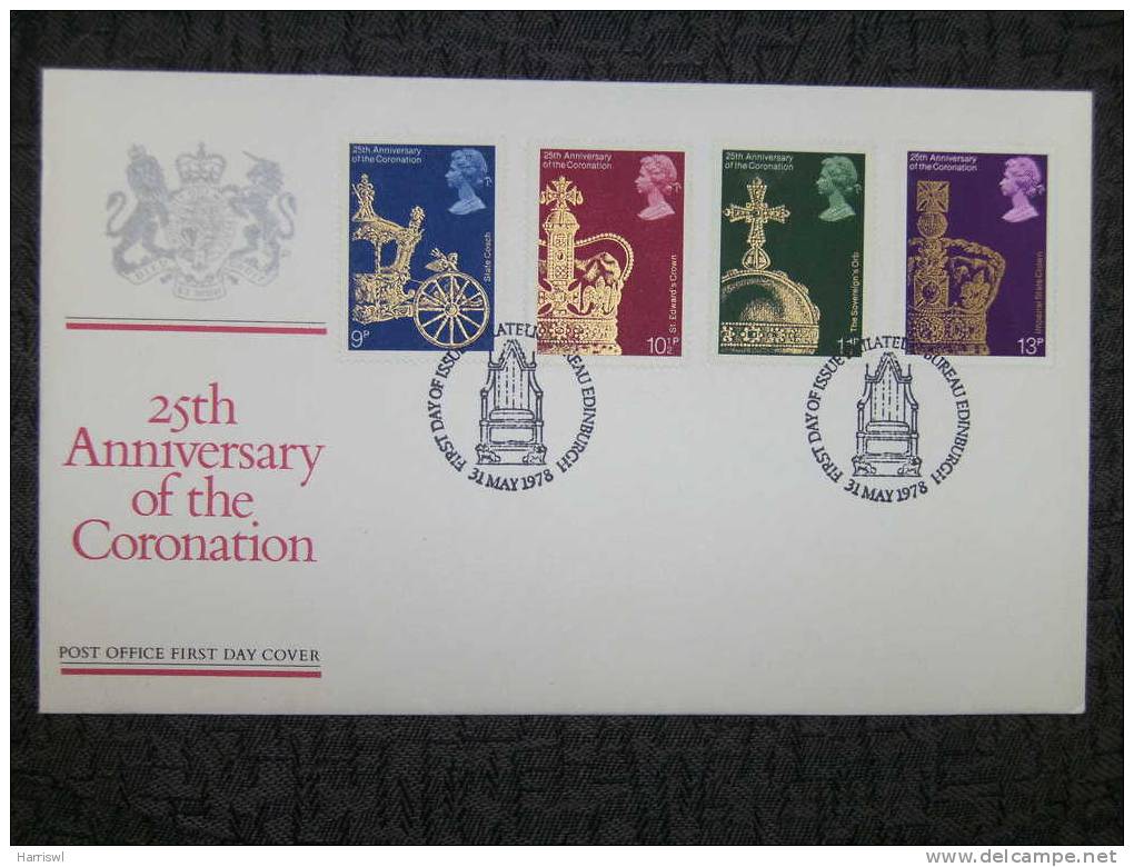 GB FDC 1978 25TH ANNIVERSARY OF CORONATION - 1971-1980 Em. Décimales