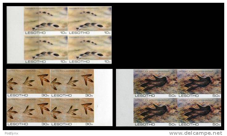 LESOTHO 1984 Footprints Prehistoric Animals. IMPERF.MARG.4-BLOCKS:3   [ungezähnt,non Dentelé,no  Dentado,non Dentellato] - Lesotho (1966-...)