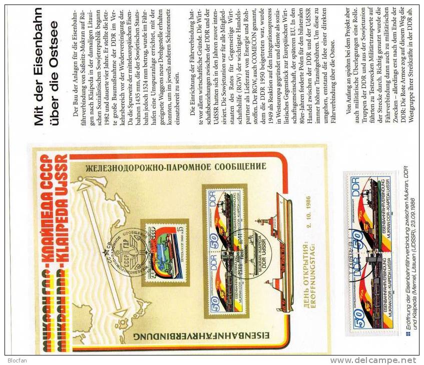 Dokumentation Eines Gedenkblatt Eisenbahn DDR 3052/3+ GBl.1/86 O 12€ Eröffnung Der Eisenbahn-Fähre Mukran - 1st Day – FDC (sheets)