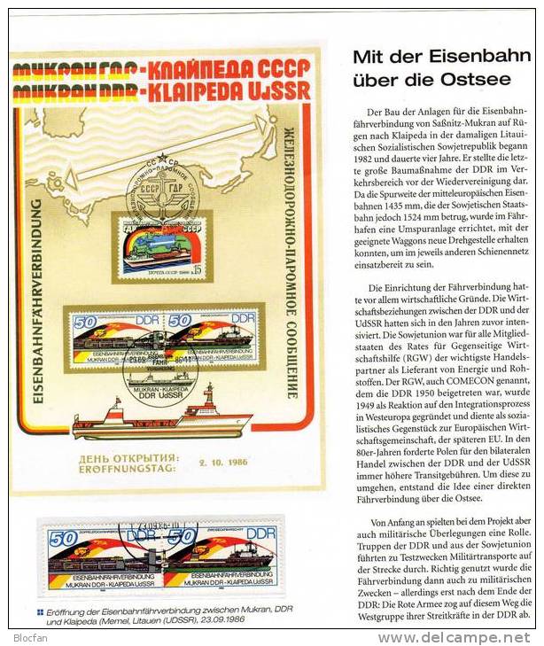 Dokumentation Eines Gedenkblatt Eisenbahn DDR 3052/3+ GBl.1/86 O 12€ Eröffnung Der Eisenbahn-Fähre Mukran - 1st Day – FDC (sheets)