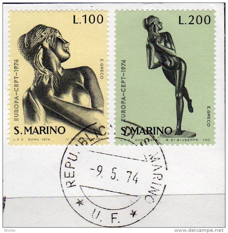 Europa-Ausgabe 1974 San Marino 1067/8+ FDC O 3€ Gemeinschafts-Set CEPT Skulpturen Frauen Akt Greco Art Cover Of EUROPE - Briefe U. Dokumente