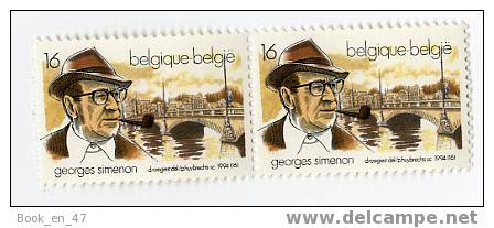 {42083} 2 Timbres Simenon , Belgique België  16 .  TBE.  Neufs Non Oblitérés   " En Baisse " - Simenon