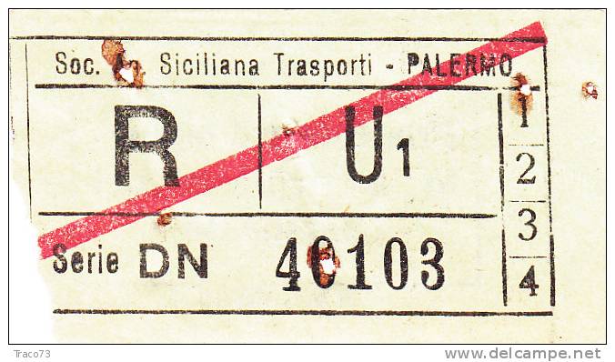 PALERMO  1950 / 60  - BIGLIETTO PER AUTOBUS -   R   Serie  " DN "   -  Barra Rossa - Europa