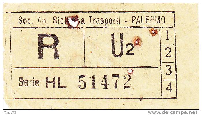 PALERMO  1950 / 60  - BIGLIETTO PER AUTOBUS -   R   Serie  " HL "   - - Europa