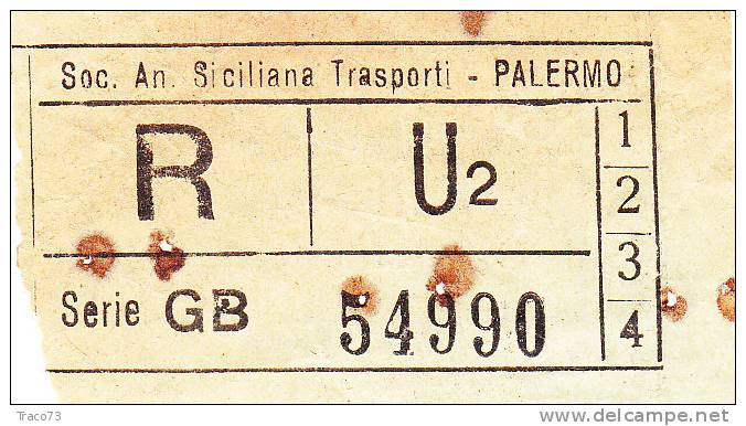 PALERMO  1950 / 60  - BIGLIETTO PER AUTOBUS -   R   Serie  " GB " - Europe