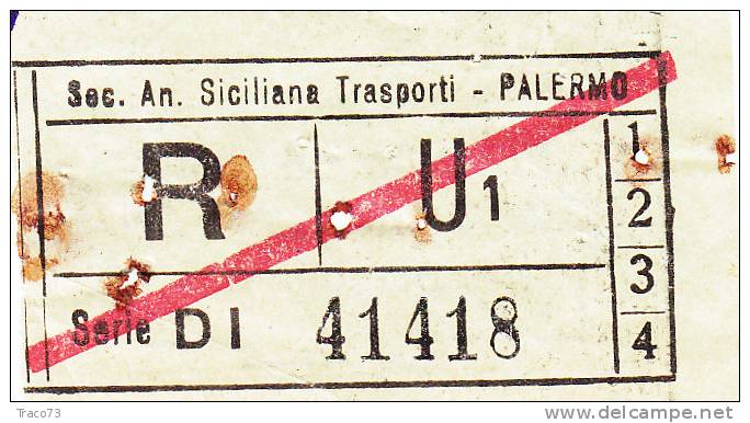 PALERMO  1950 / 60  - BIGLIETTO PER AUTOBUS -  R   Serie  " DI "  Barra Rossa - Europe