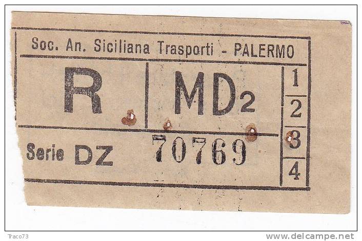 PALERMO  1950 / 60  - BIGLIETTO PER AUTOBUS -   R   Serie  " DZ " - Europa