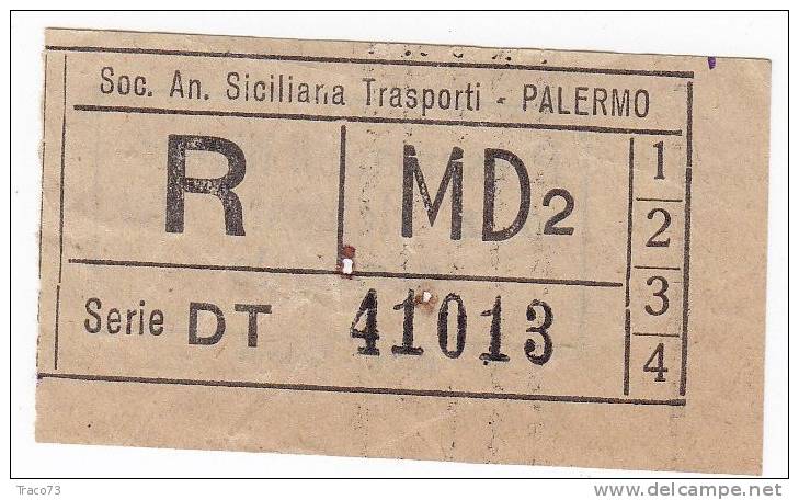 PALERMO  1950 / 60  - BIGLIETTO PER AUTOBUS -   R   Serie  " DT " - Europa