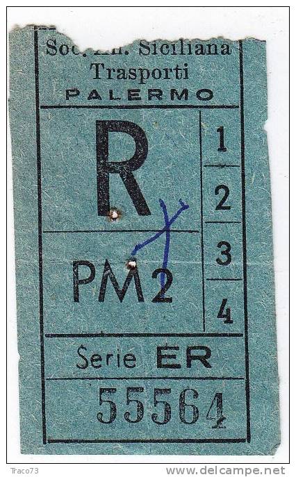 PALERMO  1950 / 60  - BIGLIETTO PER AUTOBUS -   R   Serie  " ER " - Europa
