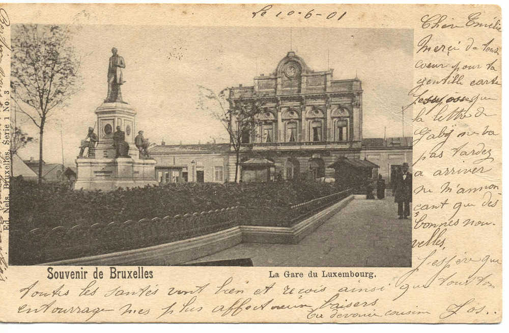 A Saisir  Rare Souvenir De Bruxelles Gare De Luxembourg 1901 Nels Série 1 N° 3 - Schienenverkehr - Bahnhöfe