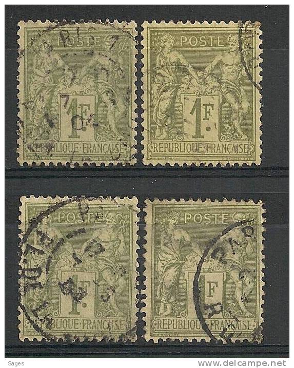 1F SAGE : 4 SUPERBES CENTRAGES Cote : 51 EUR - 1876-1898 Sage (Tipo II)