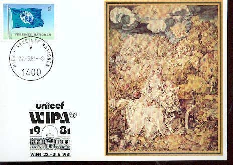 CARTE PHILATELIQUE UNICEF ET EXPOSITION THEME PEINTURE LA FEMME ET L ENFANT - UNICEF