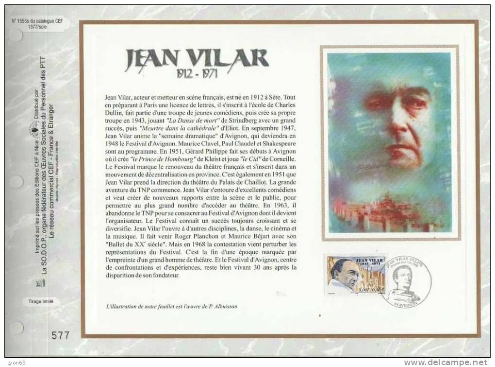 FEUILLET  CEF  1555  S JEAN VILAR ACTEUR METTEUR EN SCENE  2001 - Unclassified