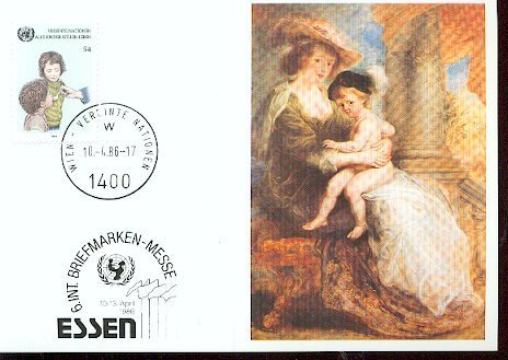 CARTE PHILATELIQUE UNICEF ET EXPOSITION THEME PEINTURE LA FEMME ET L ENFANT - UNICEF