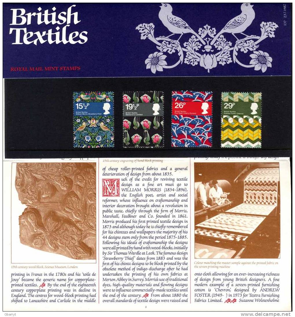 Great Britain Scott # 996 - 999 MNH VF Complete. Textiles.....................................(DR1) - Presentation Packs