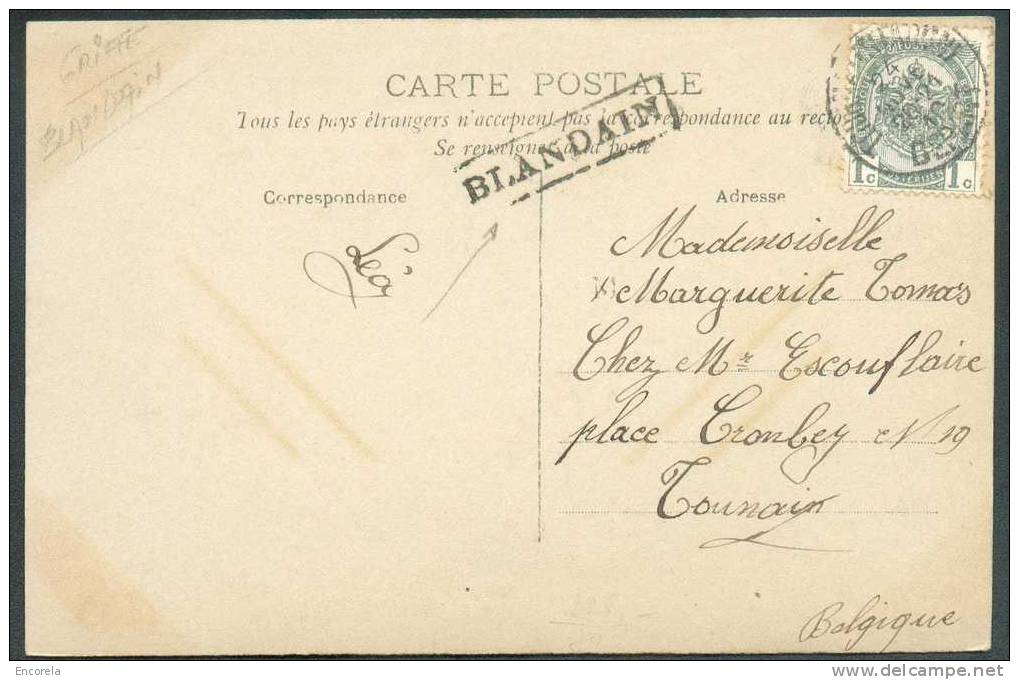 N°81 - 1 C. Gris Obl. Sc TOURNAI (STATION)  24 Nov. 1910 + Griffe Enc. BLANDAIN Vers Tournay - 6092 - Linear Postmarks