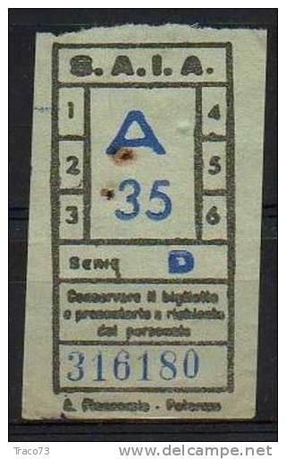 PALERMO 1950 / 60 - BIGLIETTO PER AUTOBUS  Della Ditta S.A.I.A. -  A 35  Serie  " D " - Europe