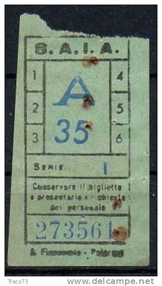 PALERMO 1950 / 60 - BIGLIETTO PER AUTOBUS  Della Ditta S.A.I.A. -  A 35  Serie  " I " - Europa