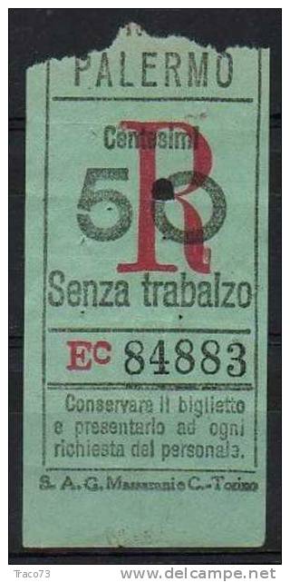 PALERMO 1930 / 39 - BIGLIETTO PER TRAMVIE - Cent. 50  -   R  Senza Trabalzo - Serie " EC " - Europa