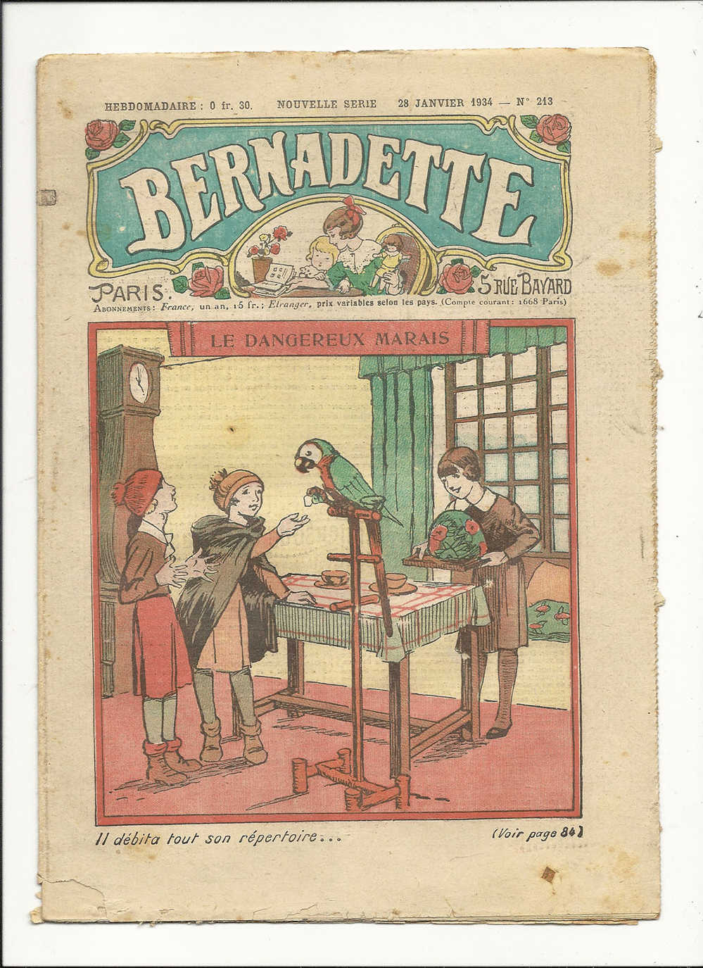 Junior, Revues Hebdomadaires, Bernadette - Le Dangereux Marais - 28 Janvier 1934 - N° 213 - Autres & Non Classés