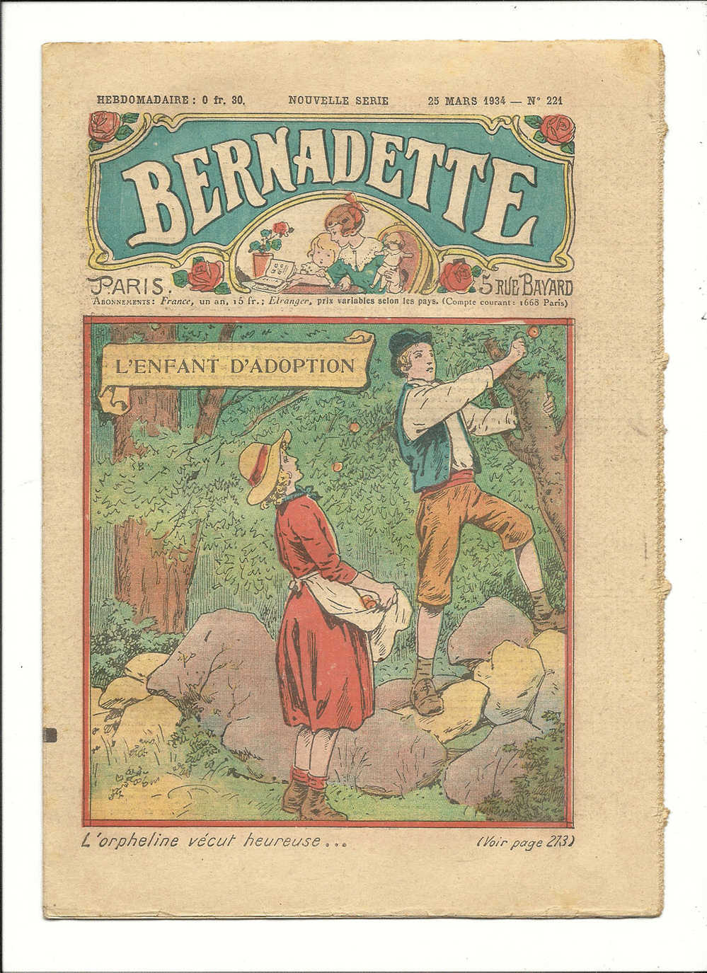 Juniors, Revues Hebdomadaires, Bernadette - L'Enfant D'Adoption - 25 Mars 1934 - N° 221 - Other & Unclassified