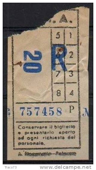 PALERMO 1940 / 50? - BIGLIETTO PER AUTOBUS  Della Ditta S.A.I.A. -  R  20 -  Serie  " P" - Europe