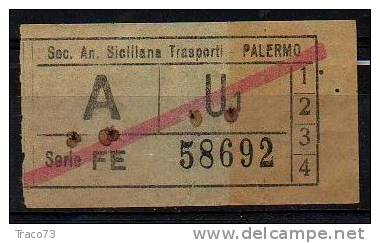 PALERMO  1950 / 60  - BIGLIETTO PER AUTOBUS -   A   Serie  " FE "  Barra Rossa - Europa