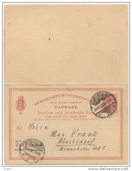 POSTAL STATIONERY BREVKORT ENTIER DANMARK AVEC REPONSE PAYEE - Entiers Postaux