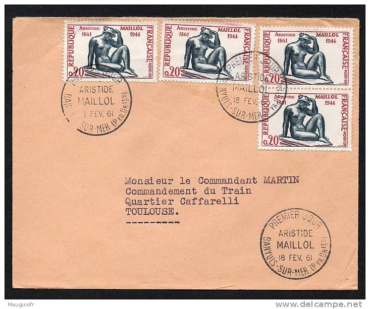 DF / FRANCE SUR LETTRE  TP 1281 CENTENAIRE DE LA NAISSANCE DU SCULPTEUR ARISTIDE MAILLOT OBL. BANYULS  PREMIER JOUR - Storia Postale