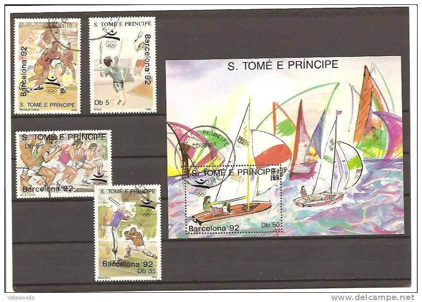 Sao Tome - Serie Completa Usata + Foglietto: Olimpiadi Di Barcellona 1992 - Summer 1992: Barcelona