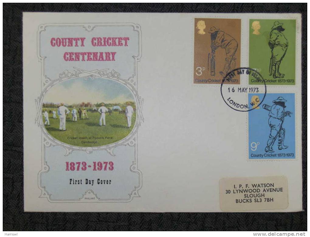 GB FDC 1973 COUNTY CRICKET CENTENARY   SPORT COVER - 1971-1980 Em. Décimales