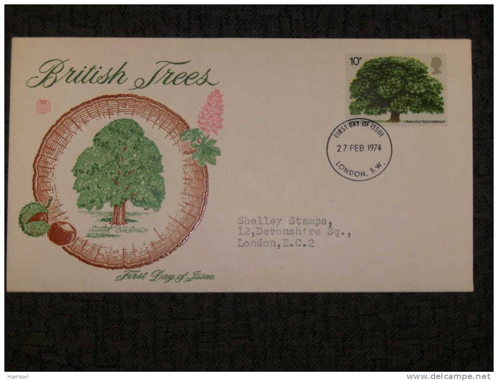 GB FDC1974 BRITISH TREES HORSE CHESTNUT COVER - 1971-1980 Decimal Issues