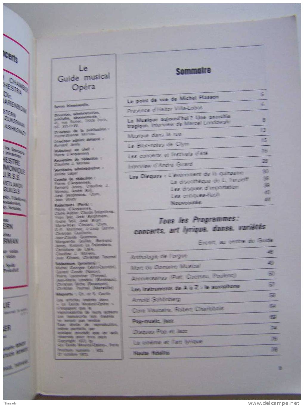 N°634.octobre 1973-LE GUIDE MUSICAL Opéra-entretien Avec Marcel Landowski-le Saxophone-concert Disque Danse Son édition- - Muziek