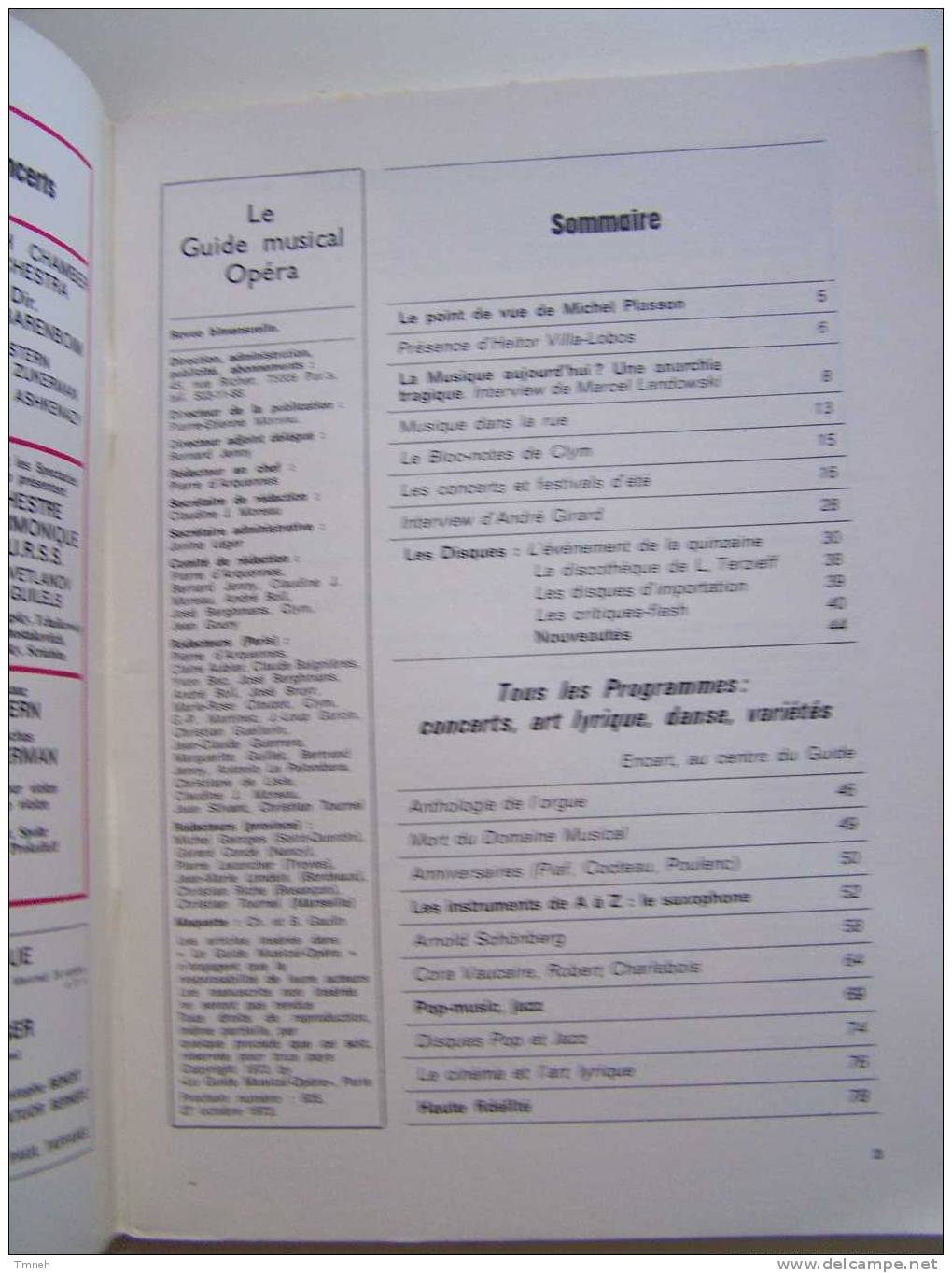 N°634.octobre 1973-LE GUIDE MUSICAL Opéra-entretien Avec Marcel Landowski-le Saxophone-concert Disque Danse Son édition- - Música